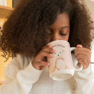 Modern Beauty Pastel Pink Teddy Bear With Name Two-Tone Coffee Mug