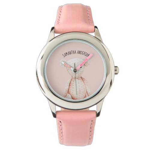 Modern Beauty Pastel Pink Teddy Bear With Name Watch