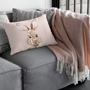Modern Beauty Pastel Pink Watercolor Bunny Lovely Accent Pillow