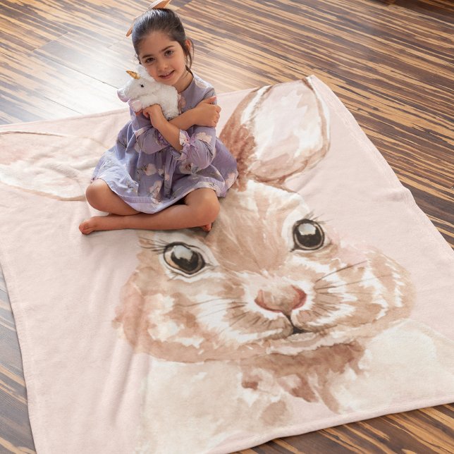 Modern Beauty Pastel Pink Watercolor Bunny Lovely Baby Blanket (Creator Uploaded)