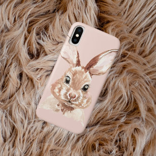 Modern Beauty Pastel Pink Watercolor Bunny Lovely iPhone XS Case