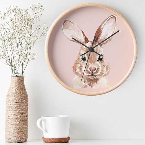 Modern Beauty Pastel Pink Watercolor Bunny Lovely Clock