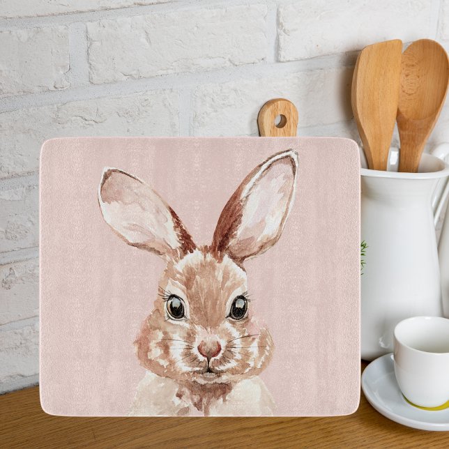 Modern Beauty Pastel Pink Watercolor Bunny Lovely Cutting Board (Creator Uploaded)