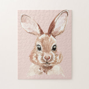 Modern Beauty Pastel Pink Watercolor Bunny Lovely Jigsaw Puzzle
