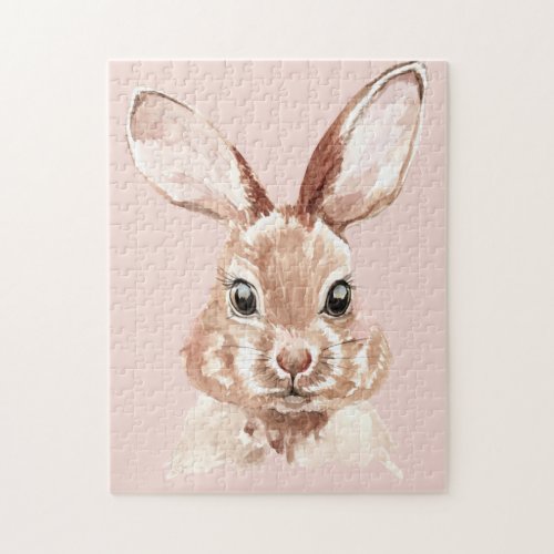 Modern Beauty Pastel Pink Watercolor Bunny Lovely Jigsaw Puzzle