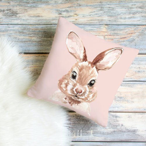 Modern Beauty Pastel Pink Watercolor Bunny Lovely Outdoor Pillow