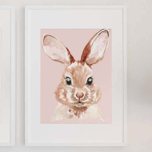 Modern Beauty Pastel Pink Watercolor Bunny Lovely Poster