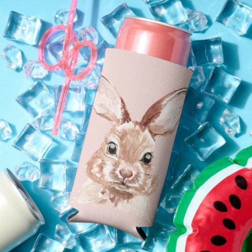 Modern Beauty Pastel Pink Watercolor Bunny Lovely Seltzer Can Cooler