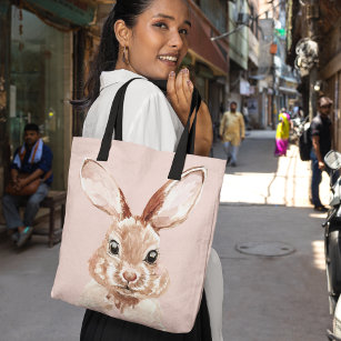 Modern Beauty Pastel Pink Watercolor Bunny Lovely Tote Bag