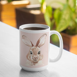 Modern Beauty Pastel Pink Watercolor Bunny Lovely Two-Tone Coffee Mug