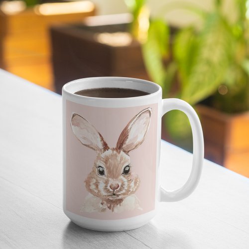 Modern Beauty Pastel Pink Watercolor Bunny Lovely Two_Tone Coffee Mug