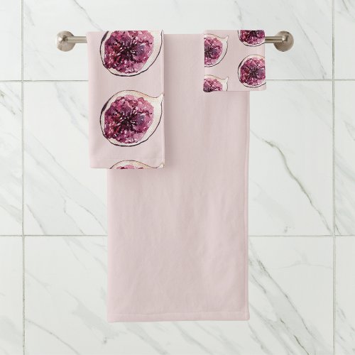 Modern Beauty Pastel Purple Figs Pattern Bath Towel Set