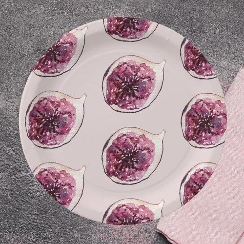 Modern Beauty Pastel Purple Figs Pattern Paper Plates