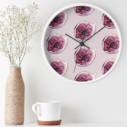 Modern Beauty Pastel Purple Figs Pattern Round Clock
