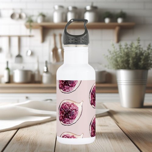 Modern Beauty Pastel Purple Figs Pattern Stainless Steel Water Bottle