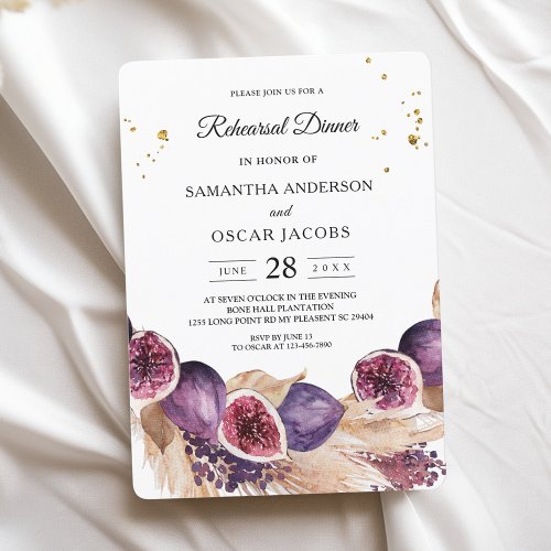 Modern Beauty Purple Figs  Pampas  Gold Drops Invitation