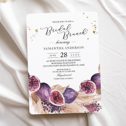 Modern Beauty Purple Figs  Pampas  Gold Drops Invitation