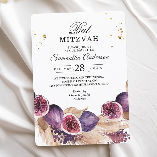 Modern Beauty Purple Figs  Pampas  Gold Drops Invitation