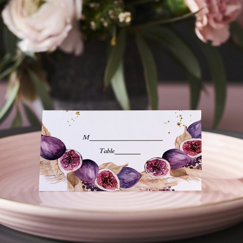 Modern Beauty Purple Figs  Pampas  Gold Drops Place Card