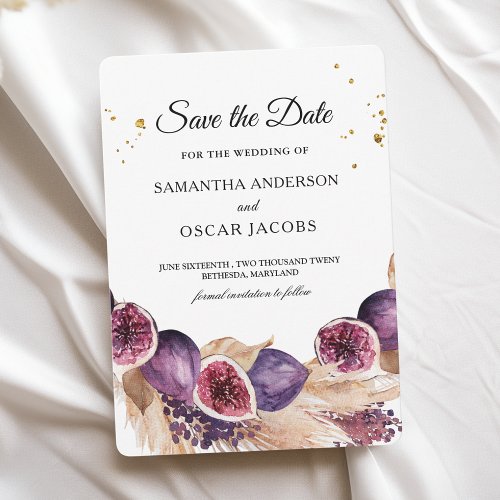 Modern Beauty Purple Figs  Pampas  Gold Drops Save The Date