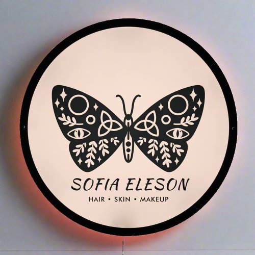 Modern Beauty Salon Blush Pink  Black Butterfly  LED Sign