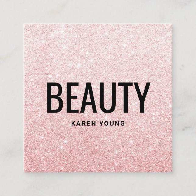 Modern beauty salon chic blush pink glitter makeup square business card (Front)