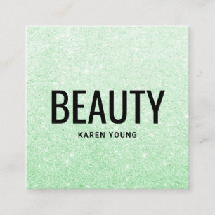 Modern beauty salon chic mint green glitter makeup square business card