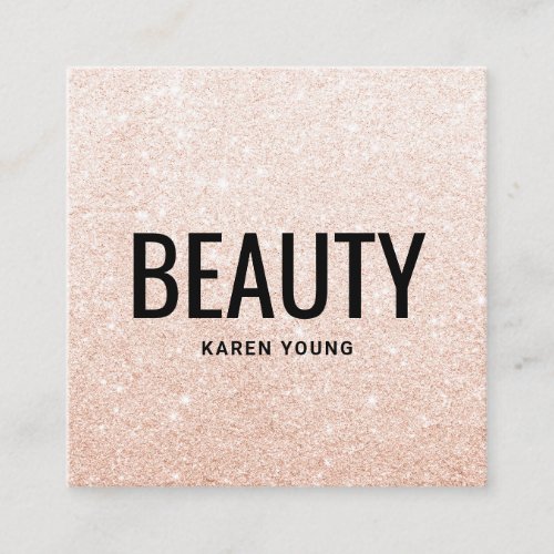 Modern beauty salon chic rose gold glitter makeup square business card