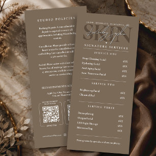 Modern Beauty Salon Esthetician Taupe Price List Menu