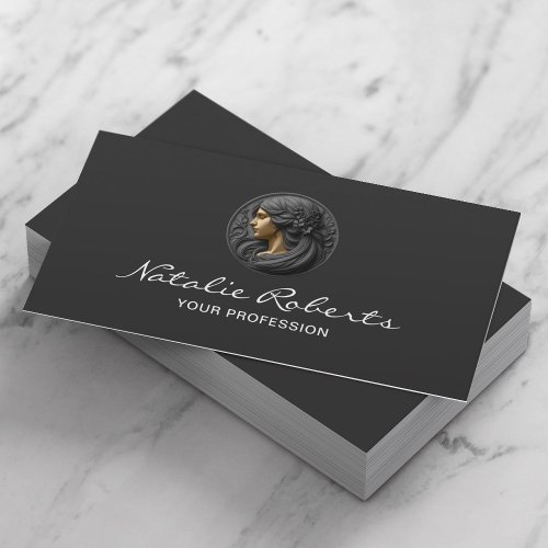 Modern Beauty Salon Logo Hair Stylist Elegant Dark Business Card