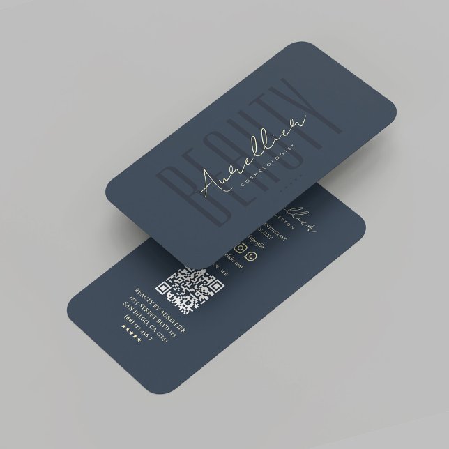 Modern Beauty Salon Makeup Cosmetologist Dark Blue Business Card (Modern Beauty Salon Makeup Cosmetologist Professional Monogram Dark Blue Business Card
)