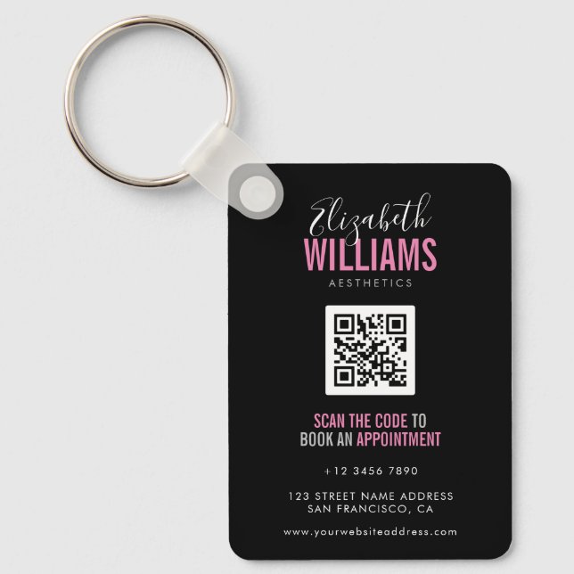 Modern Beauty Salon QR Code Loyalty Business Card Keychain (Front)