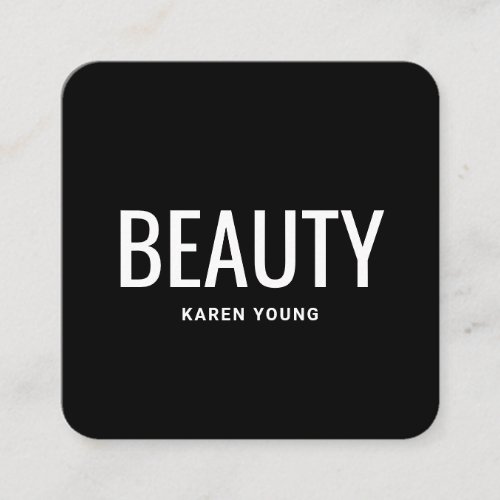 Modern beauty salon trendy plain black chic makeup square business card