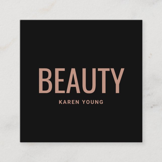 Modern beauty salon trendy rose gold chic makeup square business card (Front)