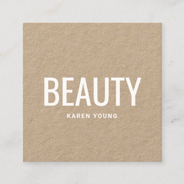 Modern beauty salon trendy rustic kraft makeup square business card (Front)