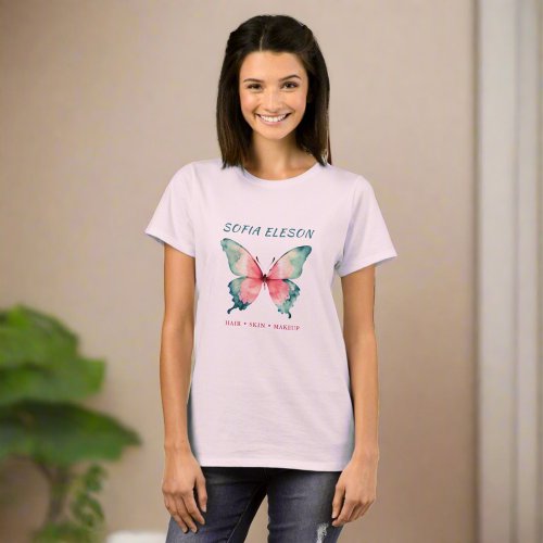 Modern Beauty Salon Watercolor Butterfly Uniform  T_Shirt