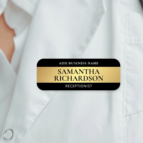 Modern Beauty Shop Salon Black  Gold Employee Name Tag