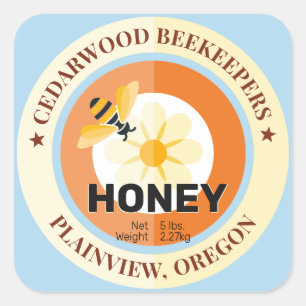 Modern Bee and Flower Ivory Honey Jar Square Sticker