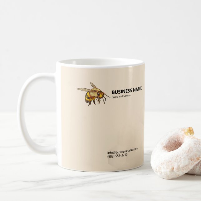 Modern Bee and Honeycomb Watermark Coffee Mug (With Donut)
