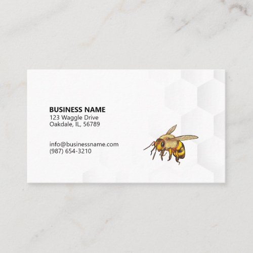 Modern Bee and Honeycomb Watermark White Business Card