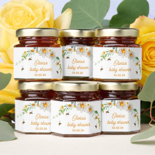 Modern Bee Floral Baby Shower Honey Jar Favors