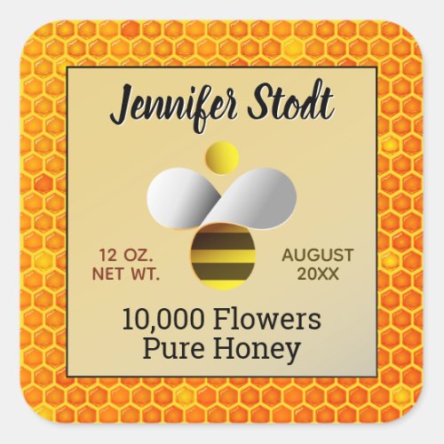 Modern Bee Logo Signature Gold Honey Jar Stickers