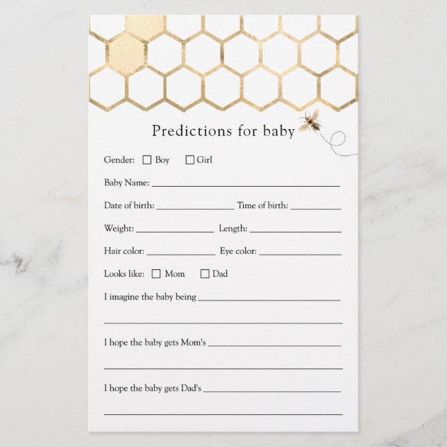 Modern Bee Predictions for Baby Shower card (Front)