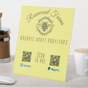 Modern Bee Wreath QR Code Payment Pedestal Sign