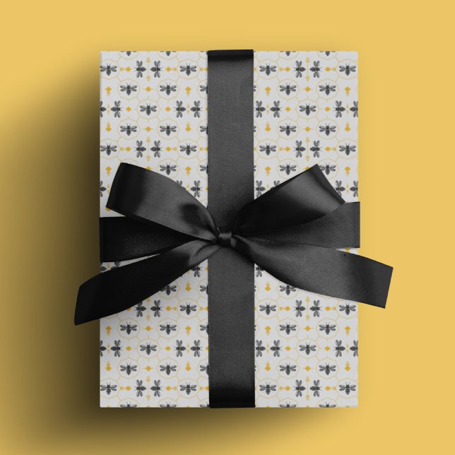 Modern Bee Yellow Honeycomb Cute Summer Beehive Wrapping Paper (Modern Bee Yellow Honeycomb Cute Summer Beehive Wrapping Paper)