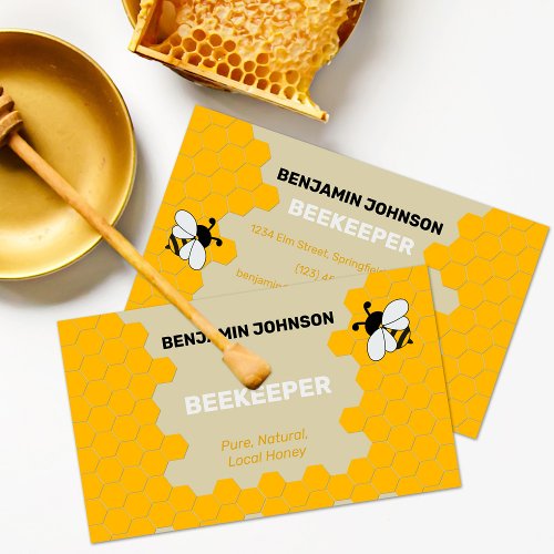 Modern Beekeeper Honeycomb Yellow Business Card