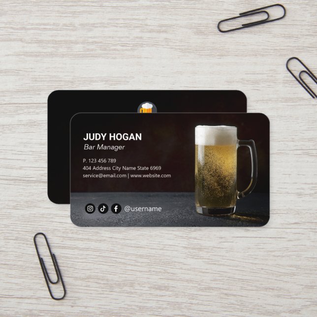 Modern Beer business | Casual Black Business Business Card (Front/Back In Situ)