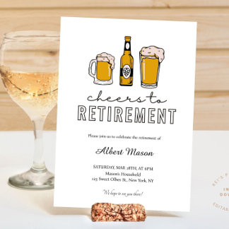 Modern Beer Cheers to Retirement Party Invitation