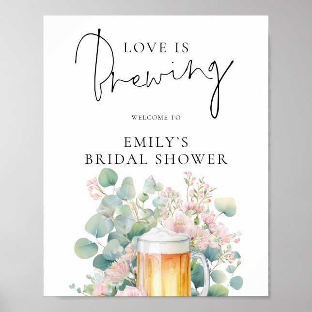 Modern Beer Love is Brewing Welcome Bridal Shower Poster (Front)
