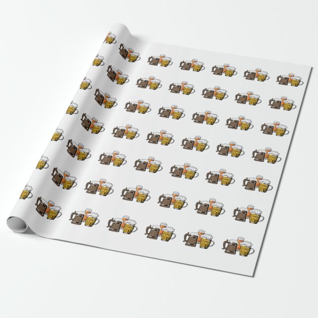 Modern BEERS & CHEERS Fun Decorative Cartoon Wrapping Paper (Unrolled)